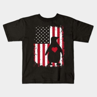 Penguin 4th of July American USA Flag Patriotic Gift Kids T-Shirt